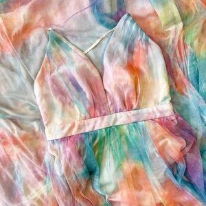 Elegant Moment Multi Watercolor Backless Maxi Dress